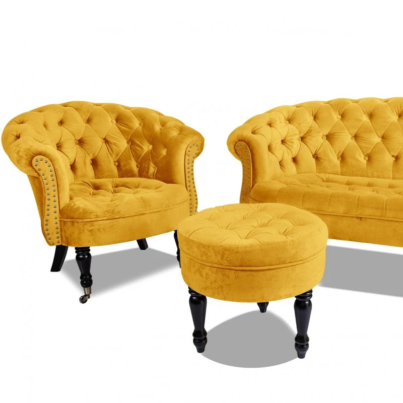 Фотьойл Честърфийлд Людовик, жълто кадифе